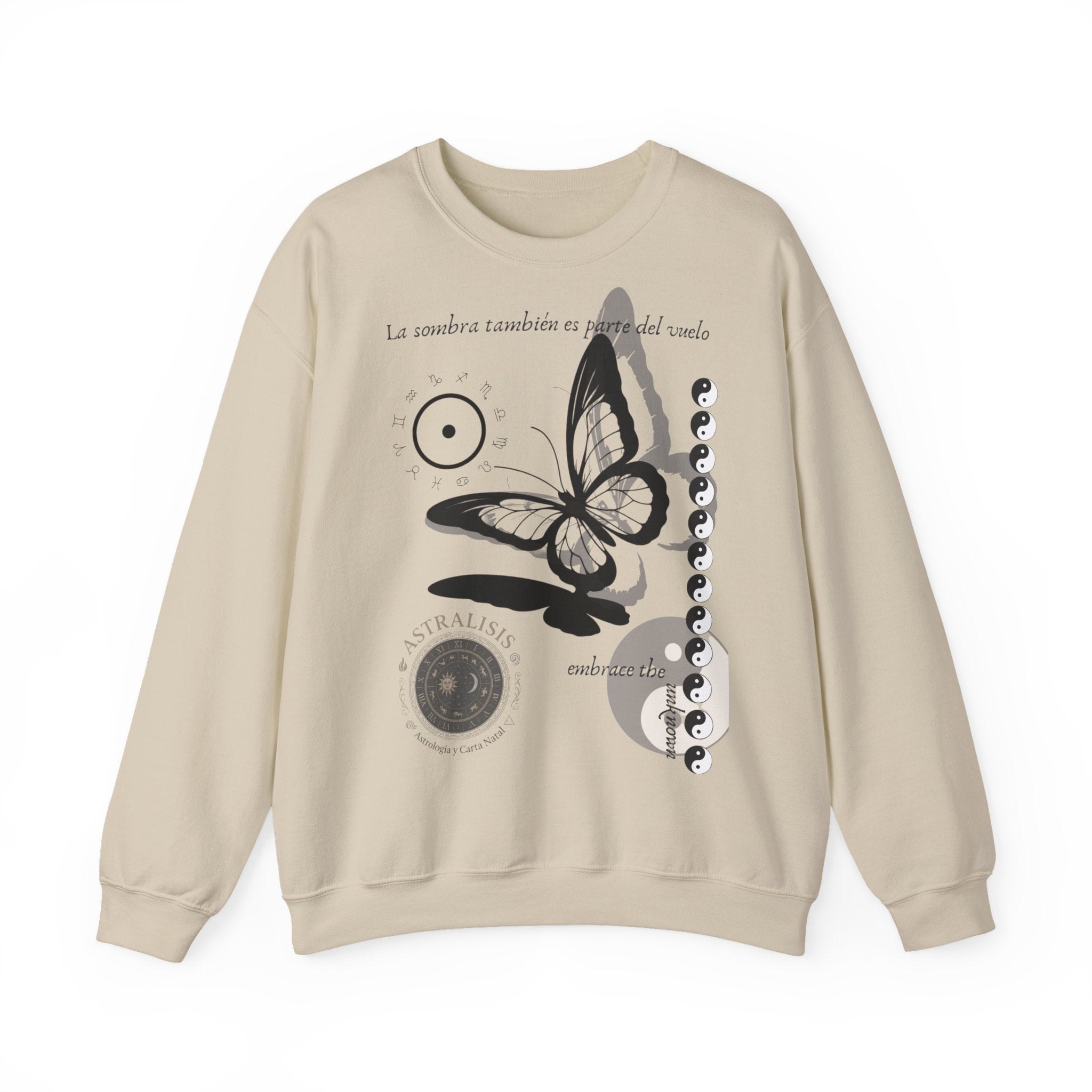 Sudadera de cuello redondo Butterfly Moon — 'La sombra también es parte del mundo'